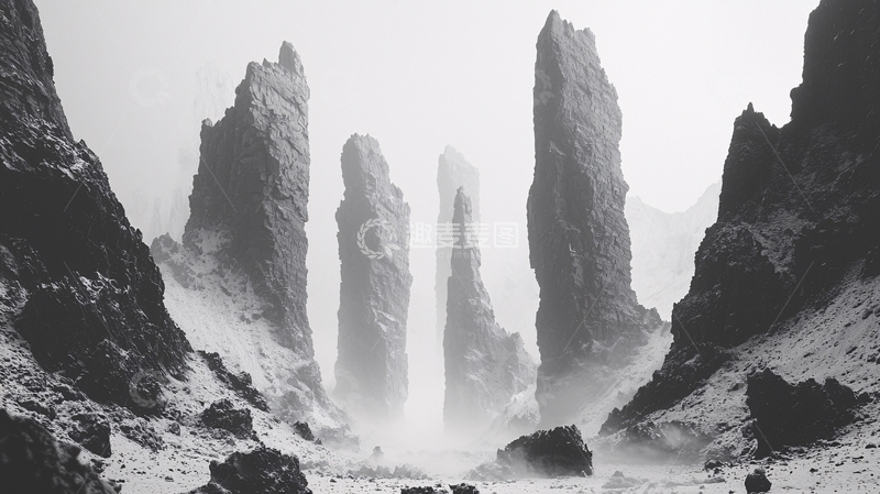 高清大图下载【趣麦麦图】冰岛雪山峡谷黑白照片