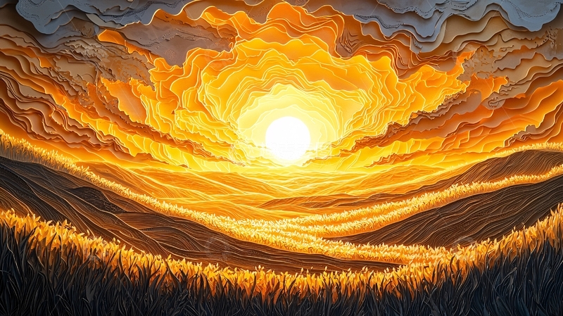 高清大图下载【趣麦麦图】金色麦田日落