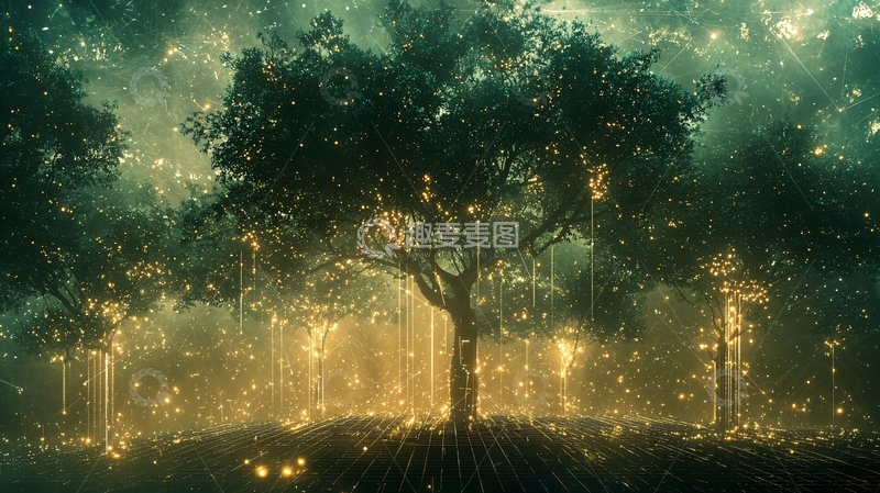 高清大图下载【趣麦麦图】奇幻森林发光树木