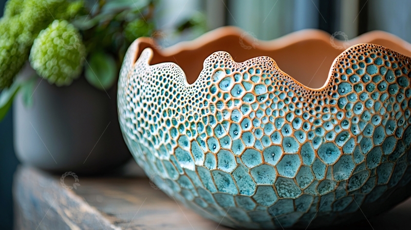 高清大图下载【趣麦麦图】蓝绿色蜂窝陶瓷碗