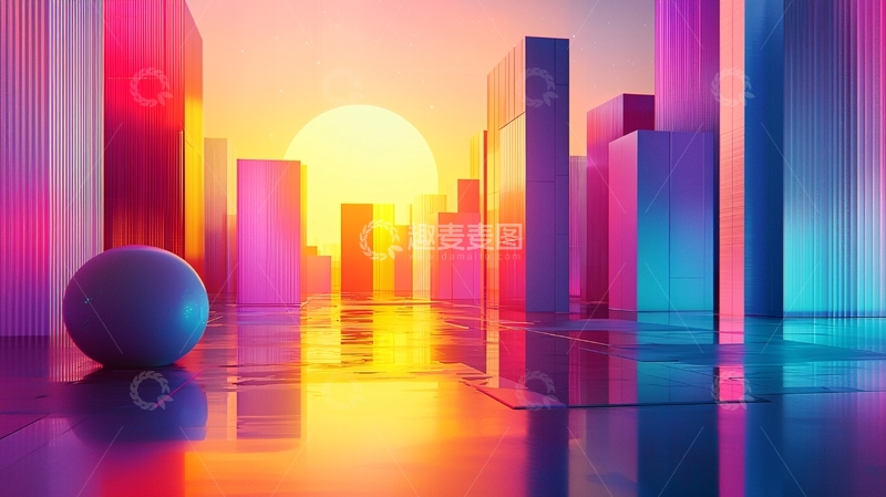 高清大图下载【趣麦麦图】霓虹城市日落