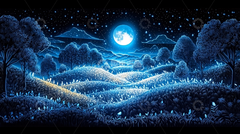 高清大图下载【趣麦麦图】蓝色梦幻星空夜景