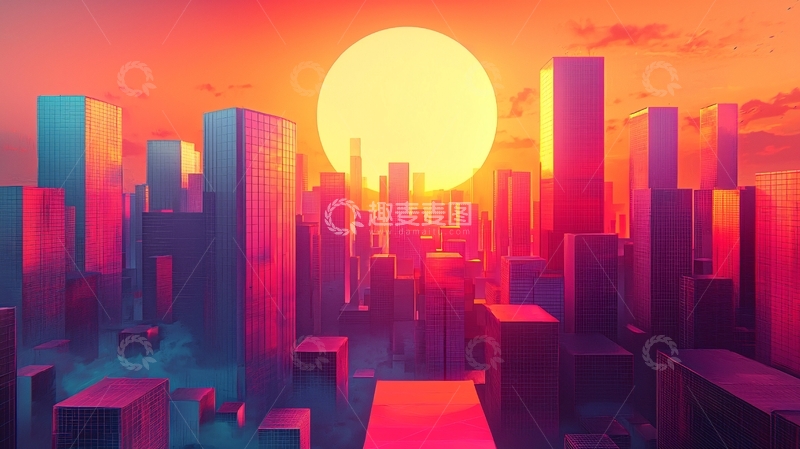 高清大图下载【趣麦麦图】日落城市剪影