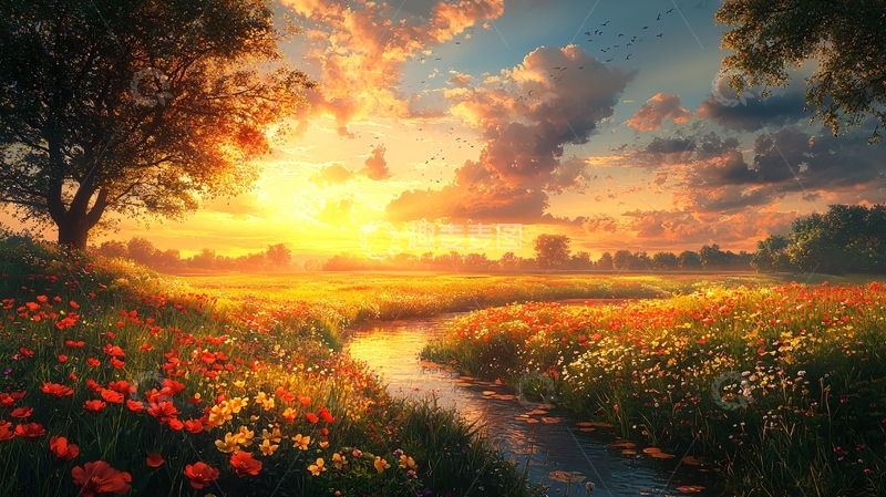 高清大图下载【趣麦麦图】日落田园风光