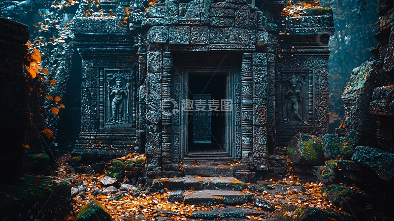 高清大图下载【趣麦麦图】古寺石门