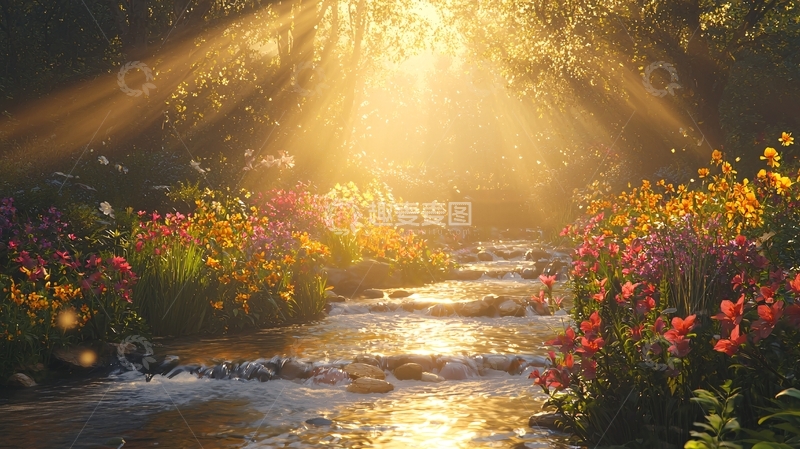 高清大图下载【趣麦麦图】阳光森林溪流