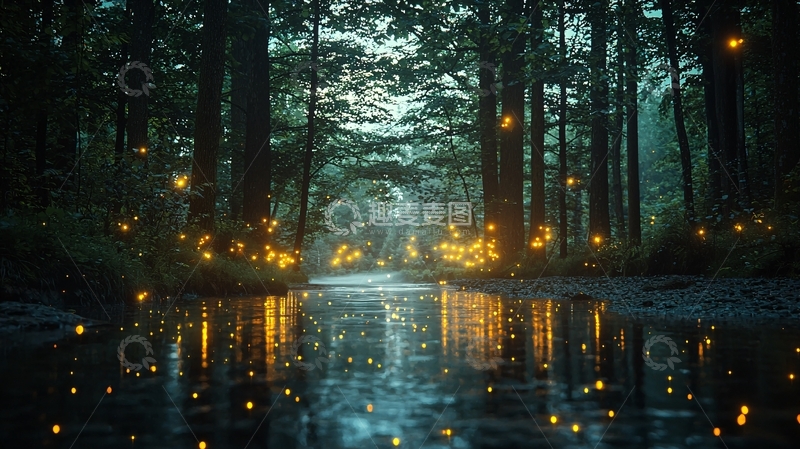 高清大图下载【趣麦麦图】萤火虫森林小溪