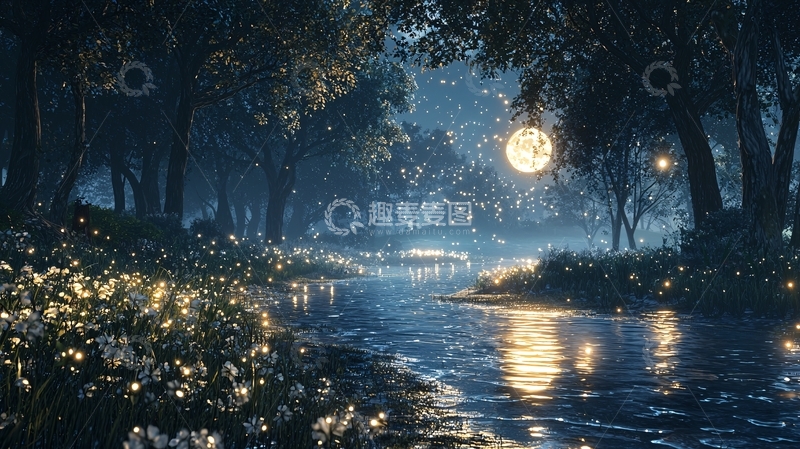 高清大图下载【趣麦麦图】月光森林小溪