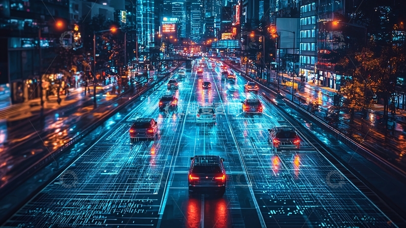 高清大图下载【趣麦麦图】夜幕下的未来都市交通