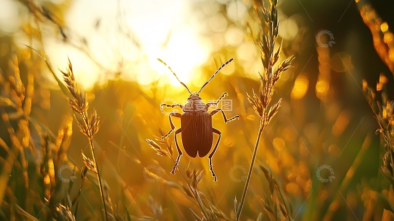 高清大图下载【趣麦麦图】夕阳下的小甲虫