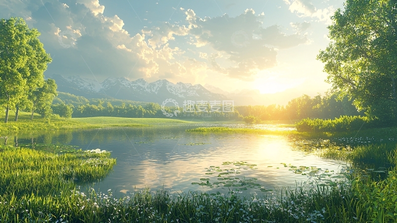 高清大图下载【趣麦麦图】阳光下的湖光山色