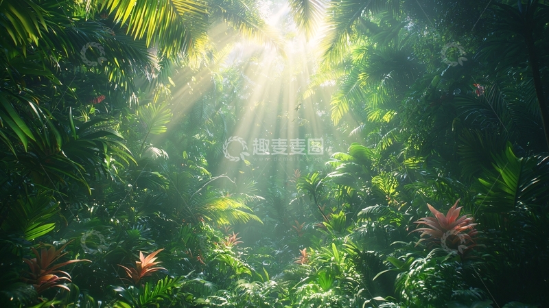 高清大图下载【趣麦麦图】热带雨林阳光透过树叶