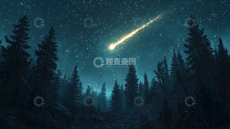 高清大图下载【趣麦麦图】夜空流星雨森林