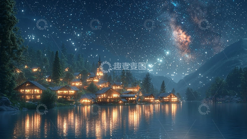 高清大图下载【趣麦麦图】星空下的宁静小镇