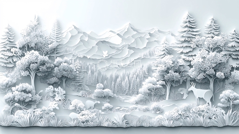 高清大图下载【趣麦麦图】白色浮雕森林山脉