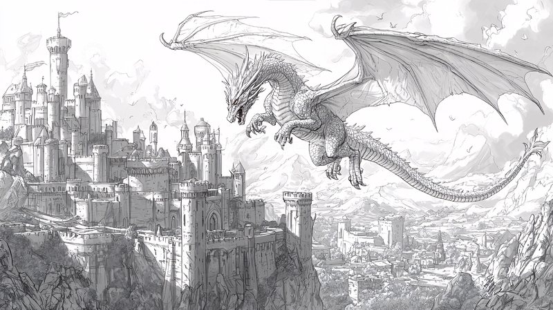 高清大图下载【趣麦麦图】巨龙俯瞰城堡