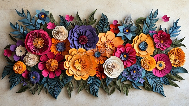 高清大图下载【趣麦麦图】色彩鲜艳的纸艺花卉