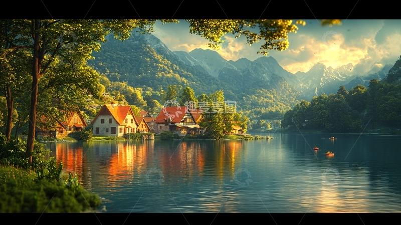 高清大图下载【趣麦麦图】山湖小镇风景