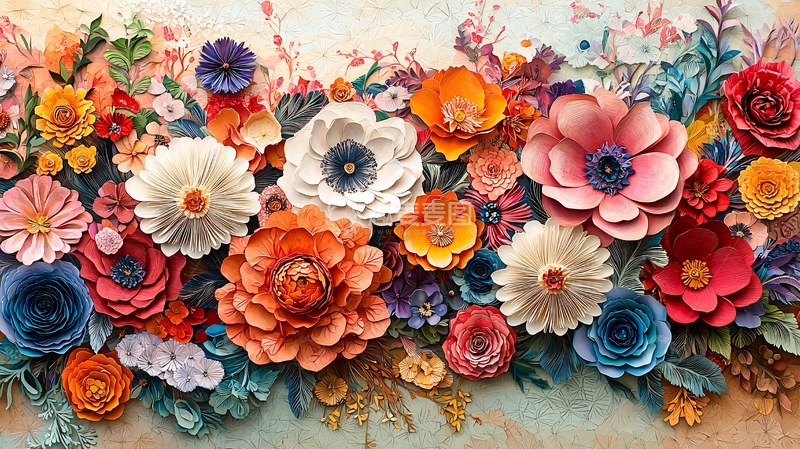 高清大图下载【趣麦麦图】彩色立体纸花