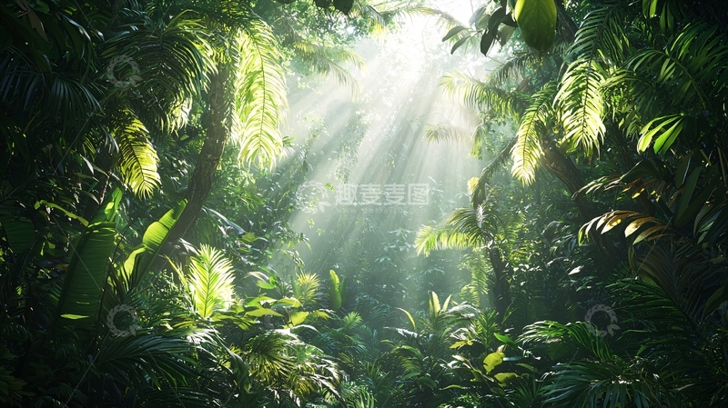 高清大图下载【趣麦麦图】热带雨林阳光透过树叶