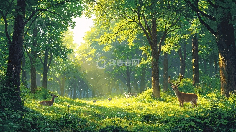 高清大图下载【趣麦麦图】阳光森林鹿