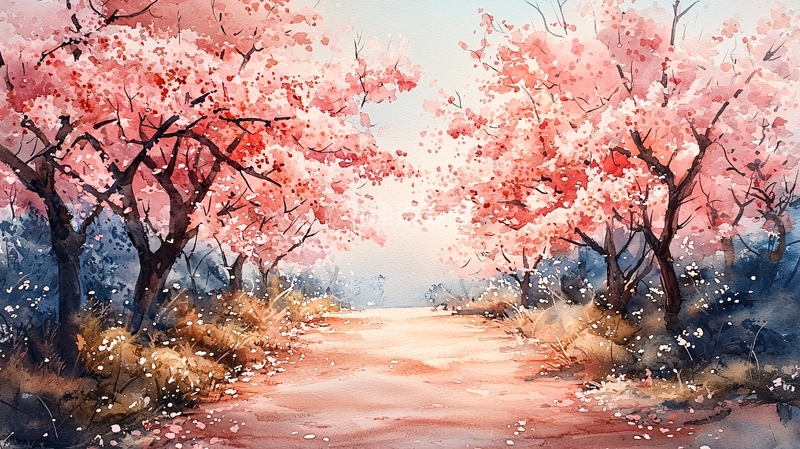 高清大图下载【趣麦麦图】粉色樱花树林小路