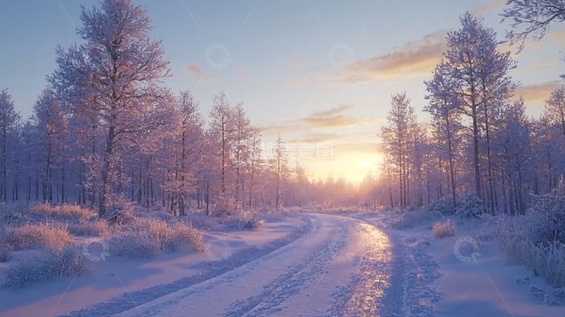 高清大图下载【趣麦麦图】冬季雪景森林道路