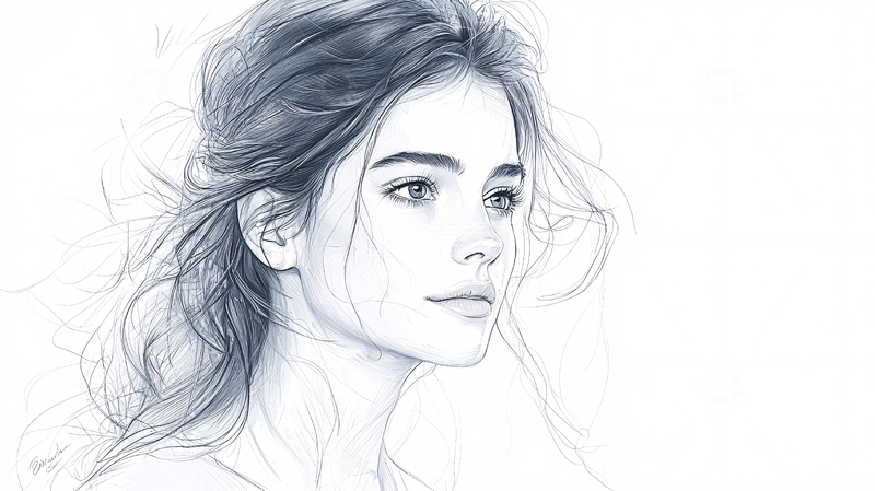 高清大图下载【趣麦麦图】素描美女头像