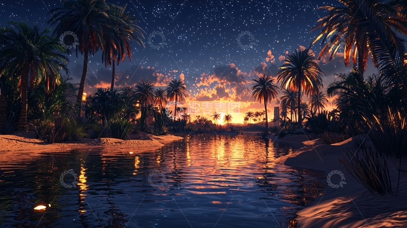 高清大图下载【趣麦麦图】星空下的棕榈树