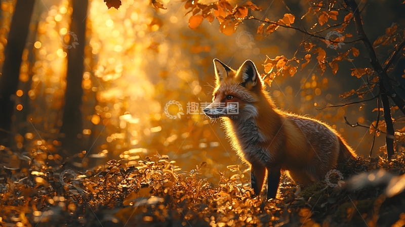 高清大图下载【趣麦麦图】秋日森林里一只红狐狸