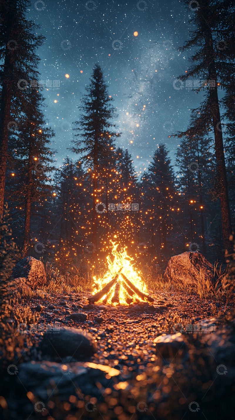 高清大图下载【趣麦麦图】星空下的篝火