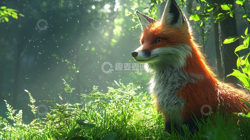 高清大图下载【趣麦麦图】森林里一只红狐