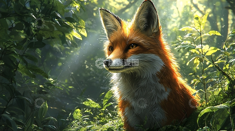 高清大图下载【趣麦麦图】森林里阳光下的红狐