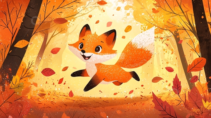 高清大图下载【趣麦麦图】秋天森林里的小狐狸