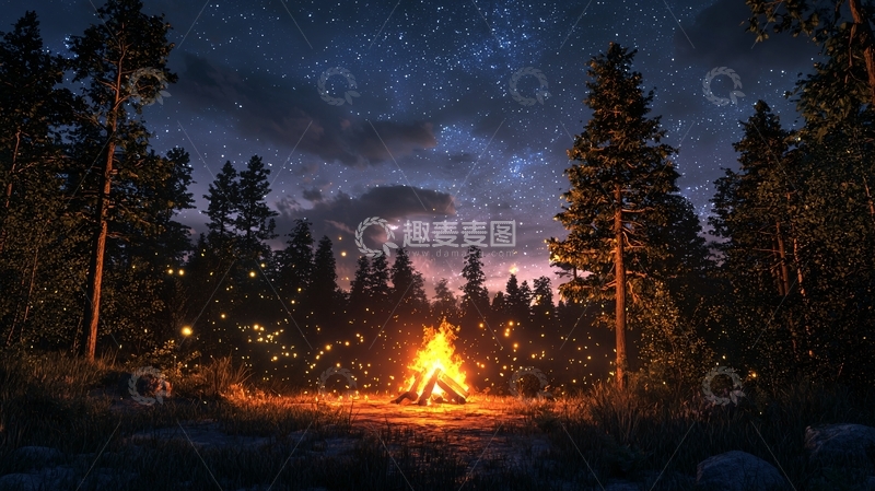 高清大图下载【趣麦麦图】星空下的篝火
