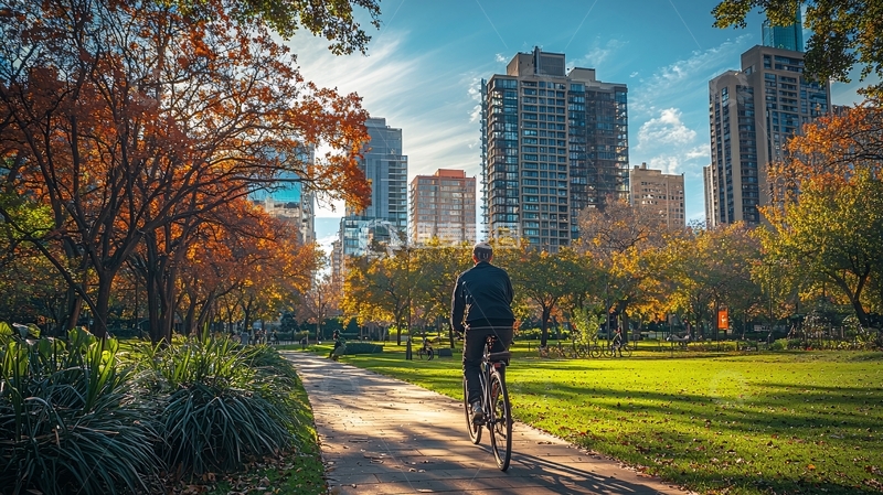高清大图下载【趣麦麦图】秋日骑行城市公园