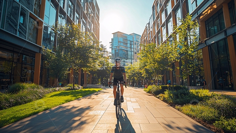 高清大图下载【趣麦麦图】骑车的人在城市街道上