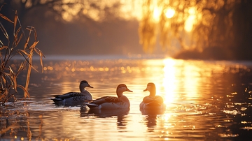 日落时分三只野鸭