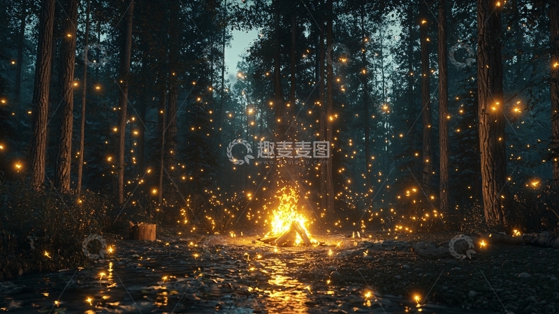 高清大图下载【趣麦麦图】森林篝火
