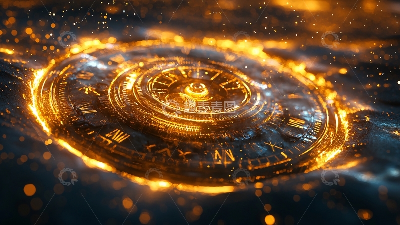 高清大图下载【趣麦麦图】燃烧的金色金属圆盘