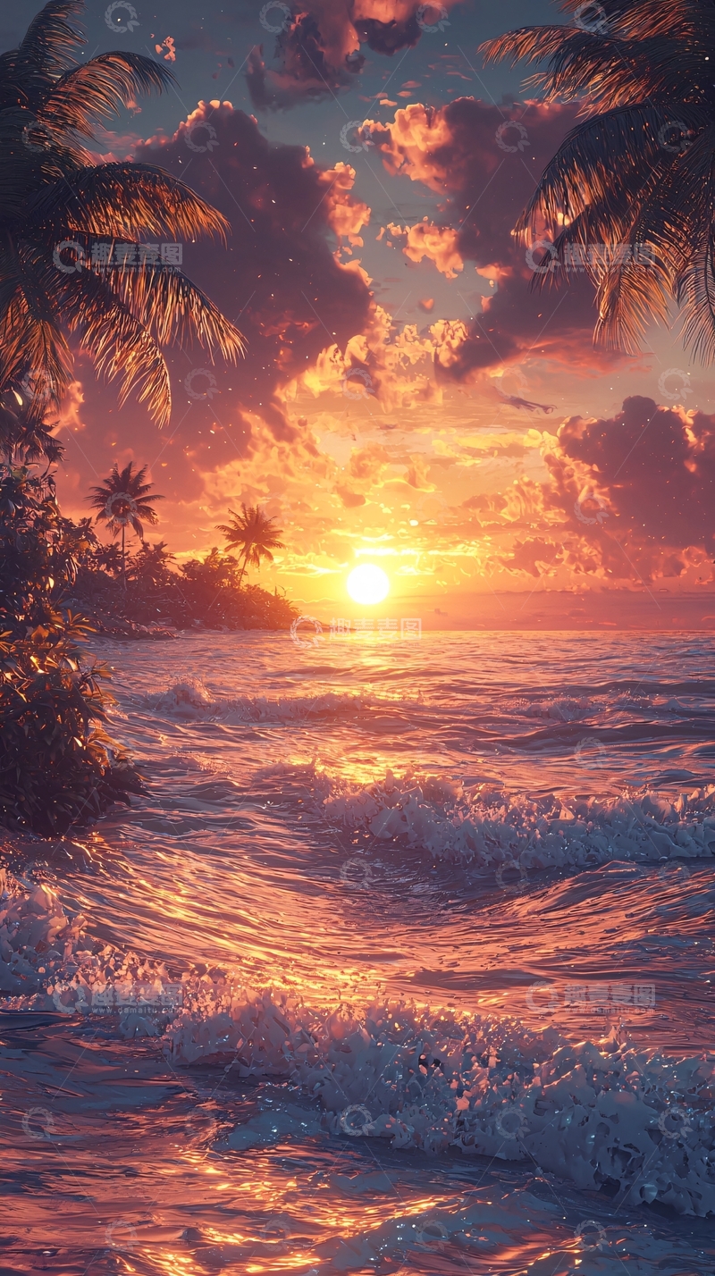 高清大图下载【趣麦麦图】热带海滩日落