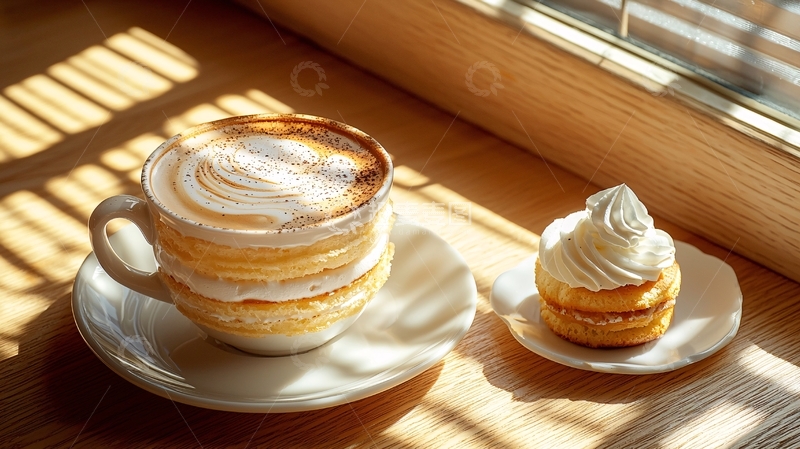 高清大图下载【趣麦麦图】阳光洒在咖啡和甜点上