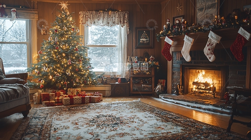 高清大图下载【趣麦麦图】温馨圣诞节客厅场景