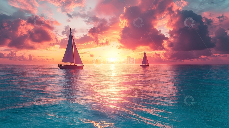 高清大图下载【趣麦麦图】日落帆船海景