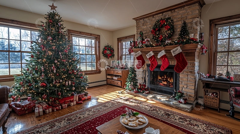 高清大图下载【趣麦麦图】圣诞节客厅壁炉装饰