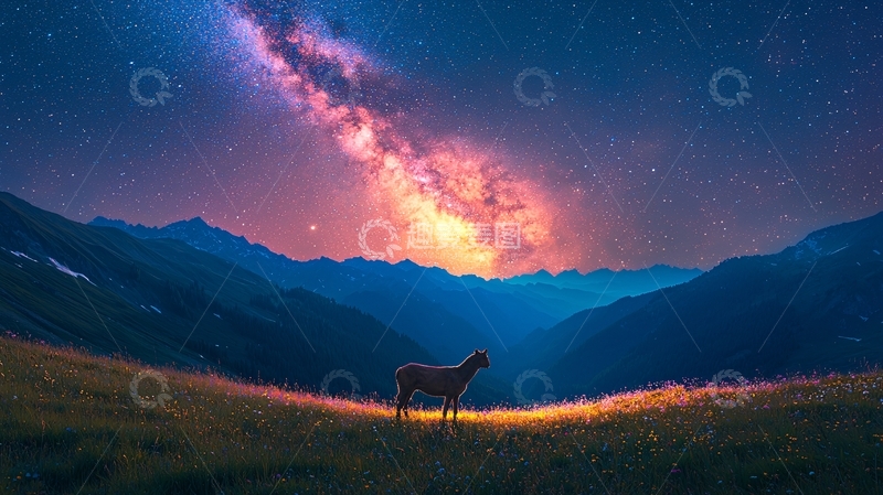 高清大图下载【趣麦麦图】星空下的山羊