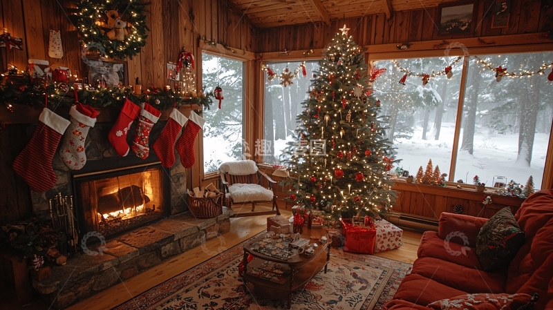 高清大图下载【趣麦麦图】温暖的圣诞节壁炉