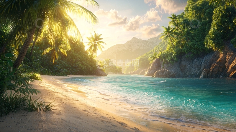 高清大图下载【趣麦麦图】热带海滩日落