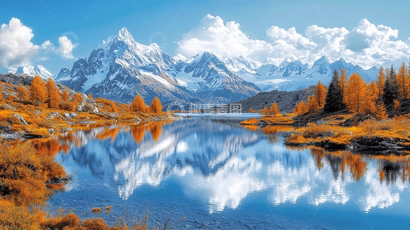 高清大图下载【趣麦麦图】秋日雪山湖泊倒影