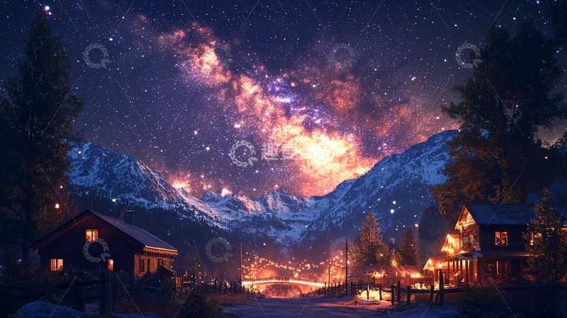 高清大图下载【趣麦麦图】梦幻雪夜山村